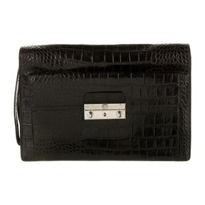 Versace Black Embossed Leather Clutch